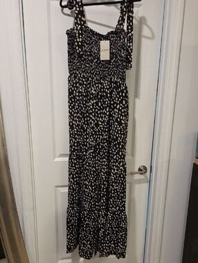 eesome Black Jumpsuit with Cream Dot Print Size L, New With Tag!